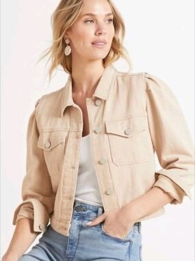 Blank NYC Beige Cropped Jean Jacket